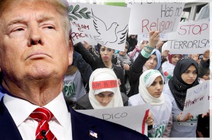 A girl holds a placard during a protest called "Not in my name" of Italian muslims against terrorism, in downtown Milan